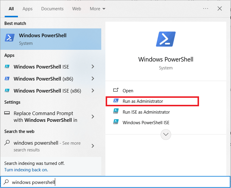 run Windows PowerShell as administrator