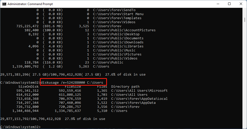 check larger files in DiskUsage