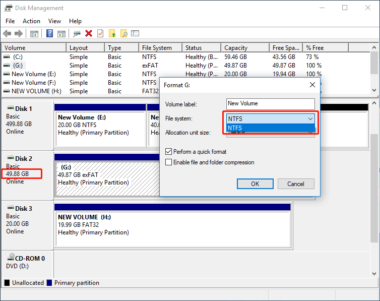 no FAT32 option in the file system list