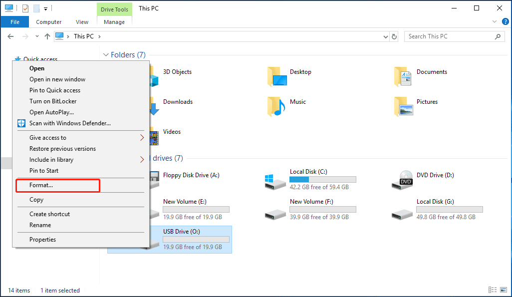 choose the USB drive and click Format