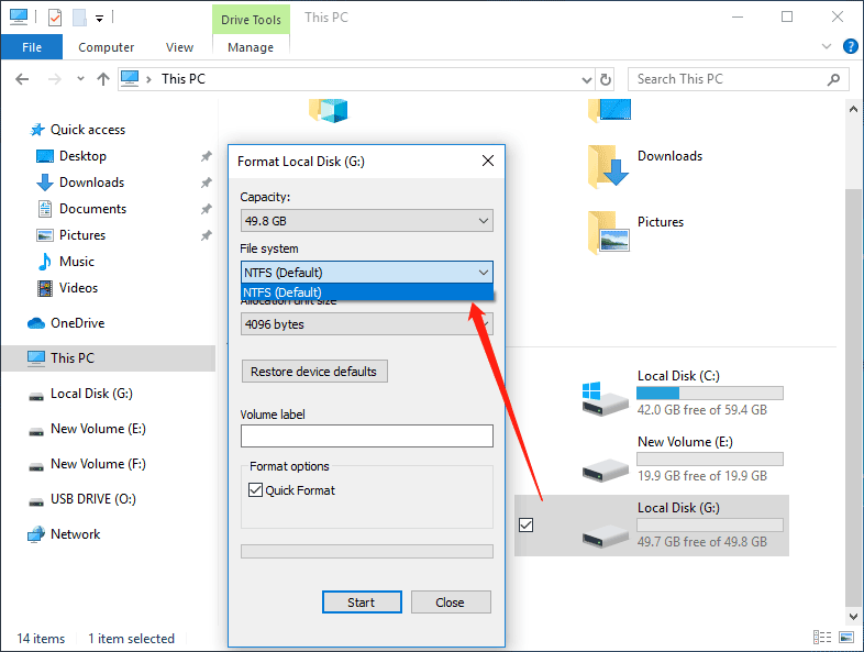 no FAT32 option in Windows Explorer