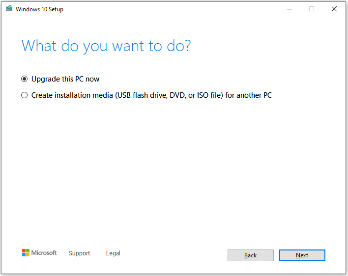 select Upgrade this PC now and click Next