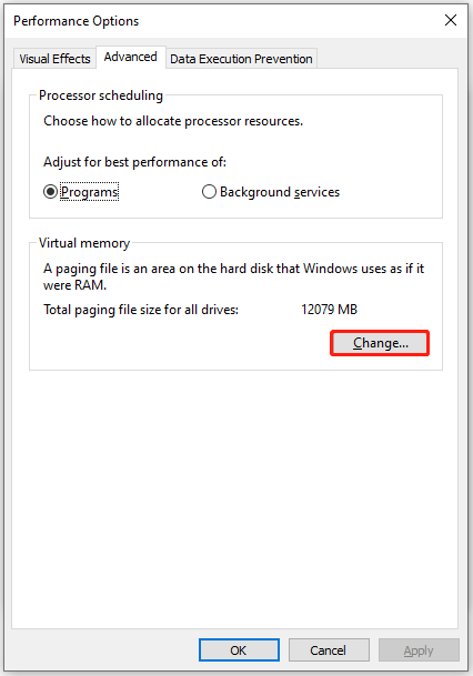 click Change under Virtual memory section