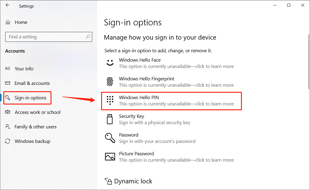 choose Windows Hello PIN