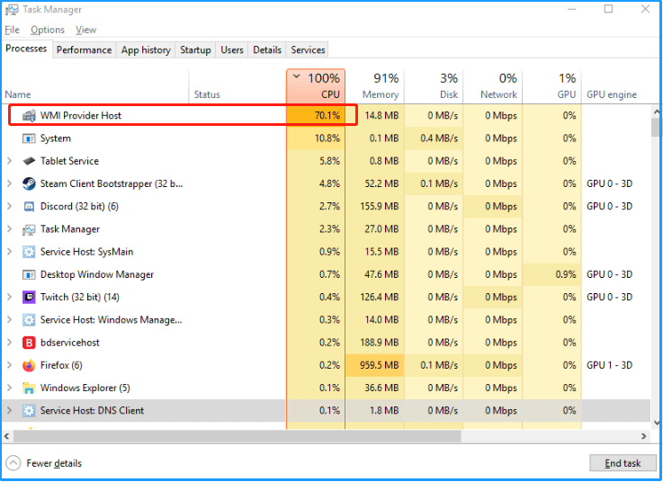 WMI Provider Host high CPU usage