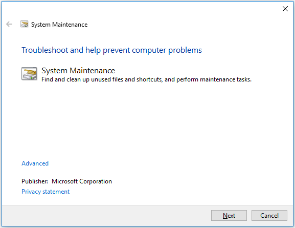 System Maintenance troubleshooter