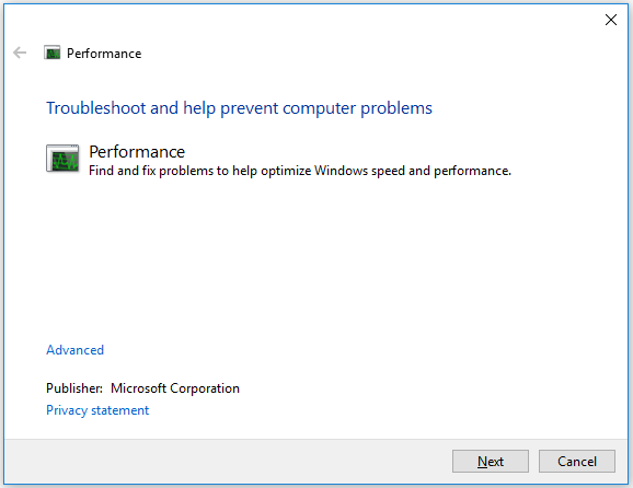 run System Performance troubleshooter