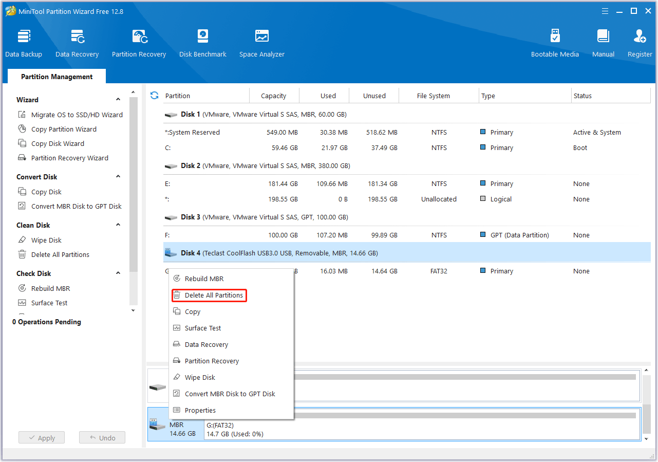 click Delete All Partitions