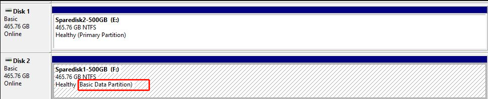 basic data partition in Disk Management