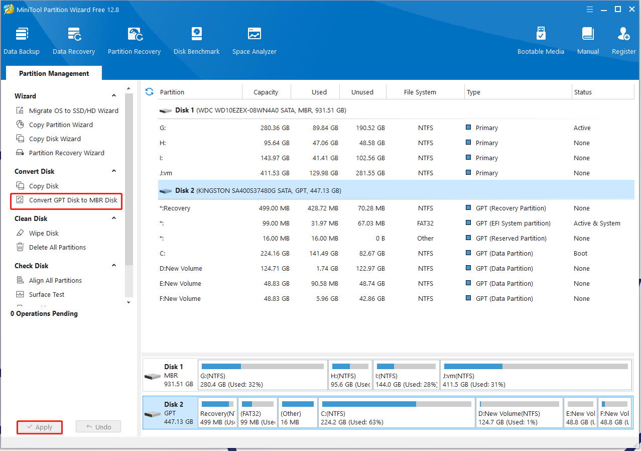 Convert GPT Disk to MBR Disk 