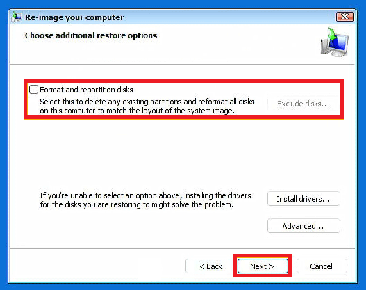 choose additional restore options