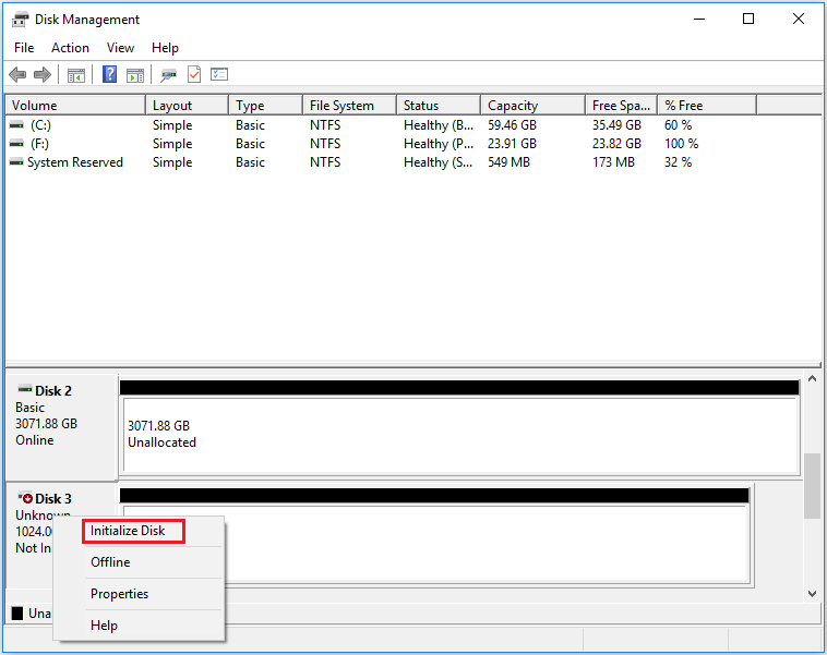 click Initialize Disk