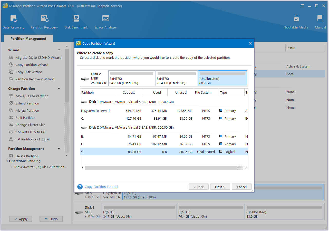 select unallocated space