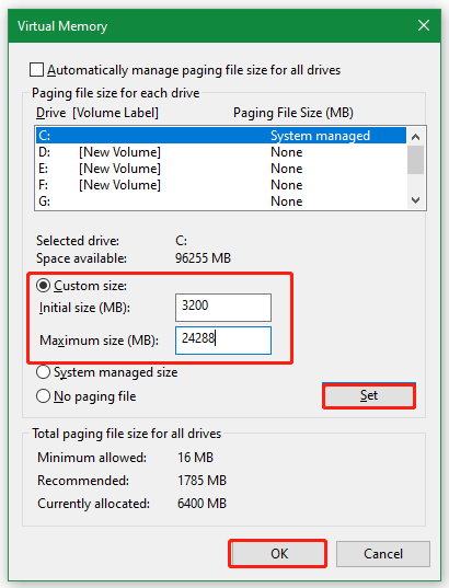 change virtual memory size