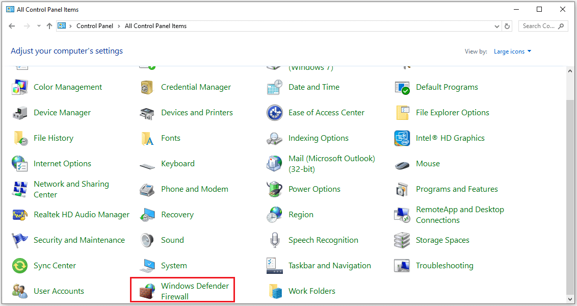 click Windows Defender Firewall