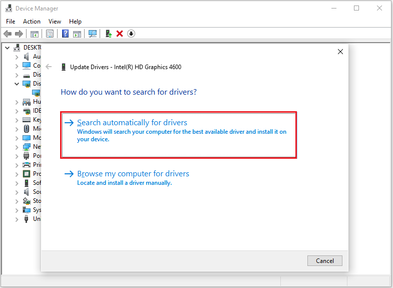 choose Search automatically for drivers