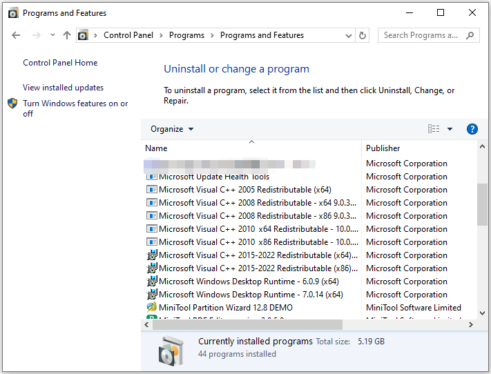 check the versions of installed Microsoft Visual C++ Redistributable