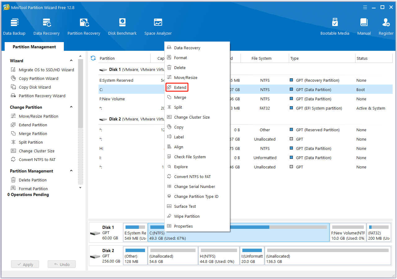 MiniTool Partition Wizard extend a drive