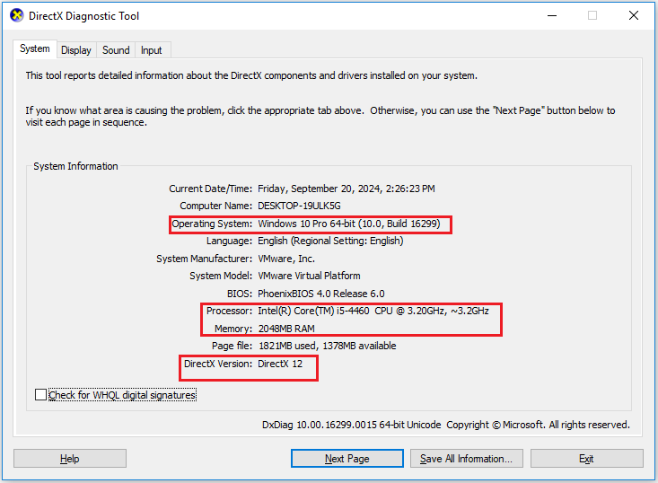 the System Information interface