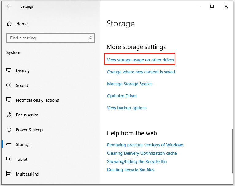 view storage usage on other drives