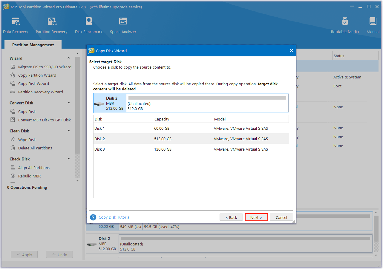 choose the target disk