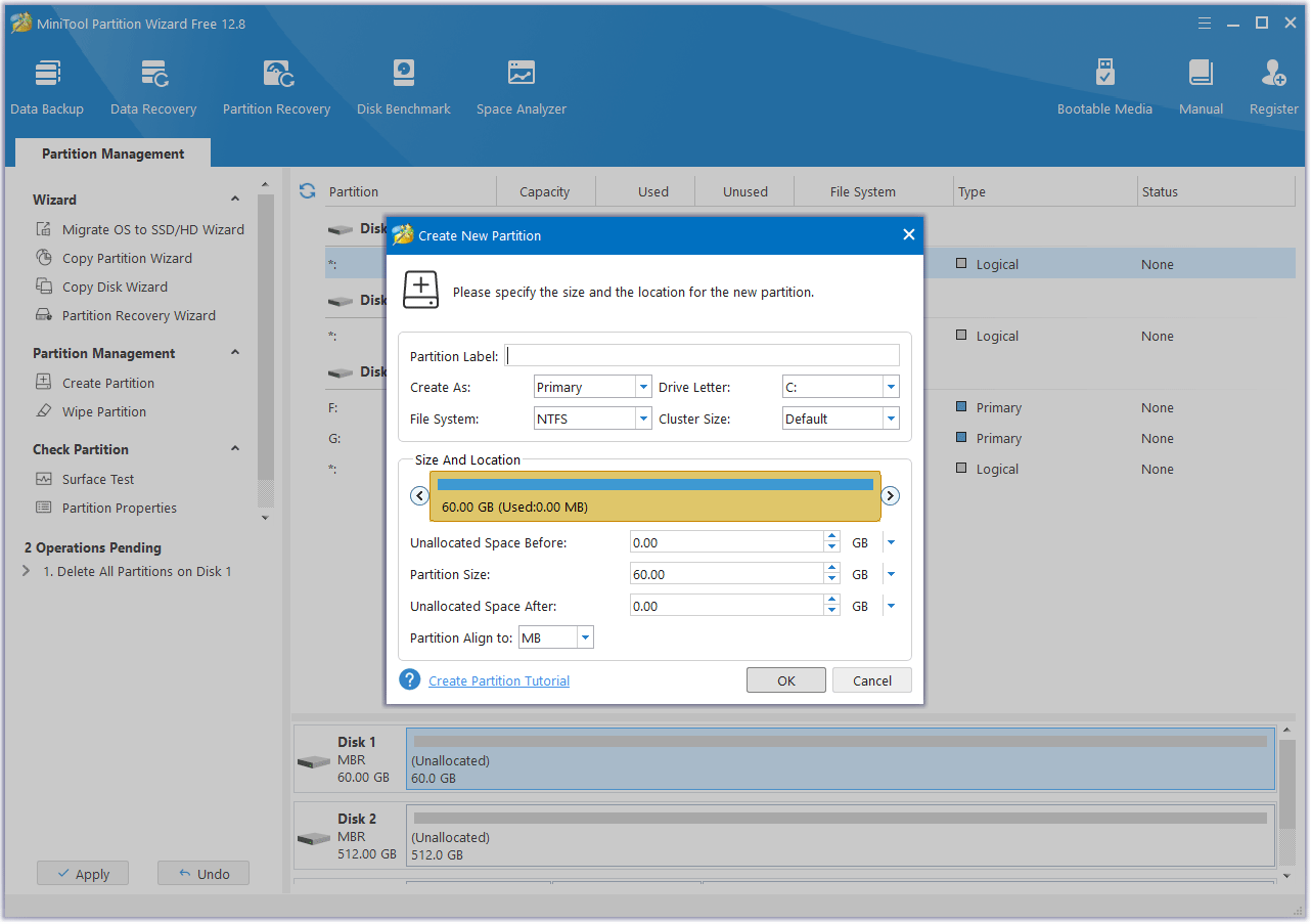 repartition the old hard drive