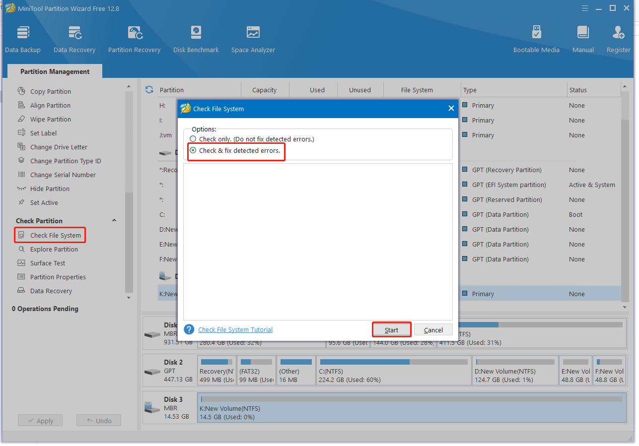 check file system errors MiniTool