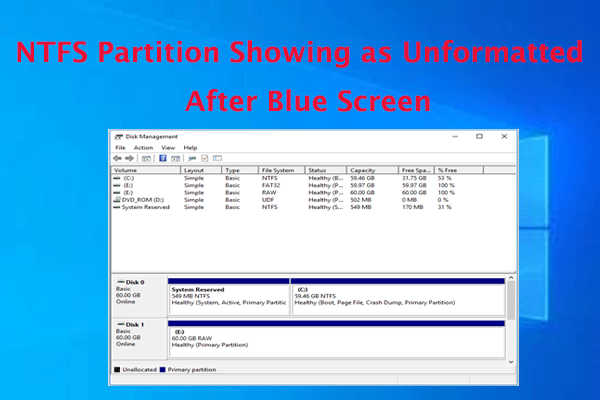 [Solved] NTFS Partition Showing as Unformatted After Blue Screen