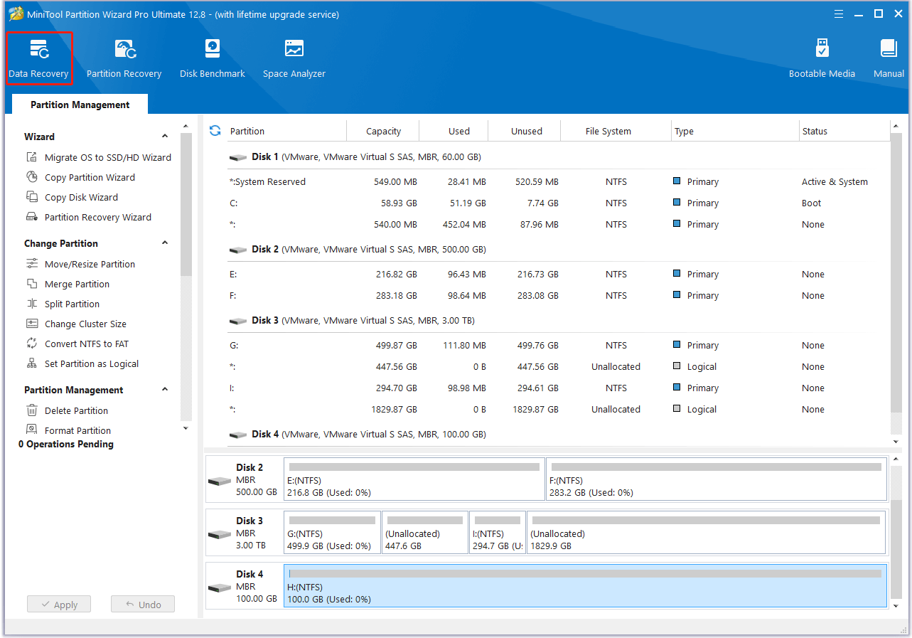 click Data Recovery in MiniTool Partition Wizard main interface