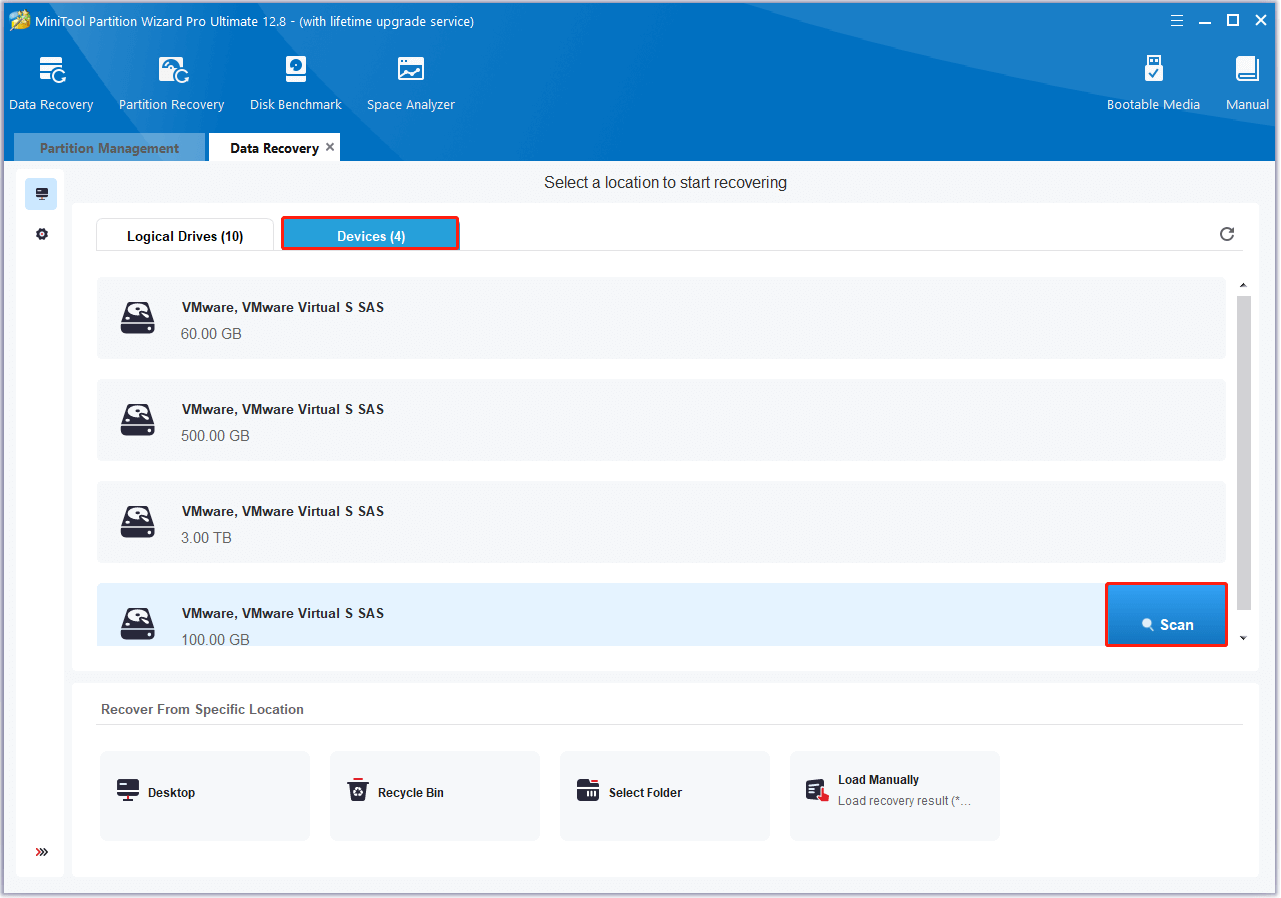 select the Patriot and click Scan in MiniTool Partition Wizard