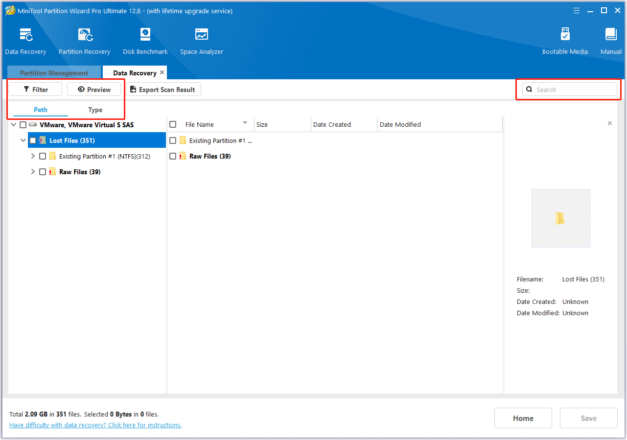 view the found files after MiniTool Partition Wizard data recovery scanning