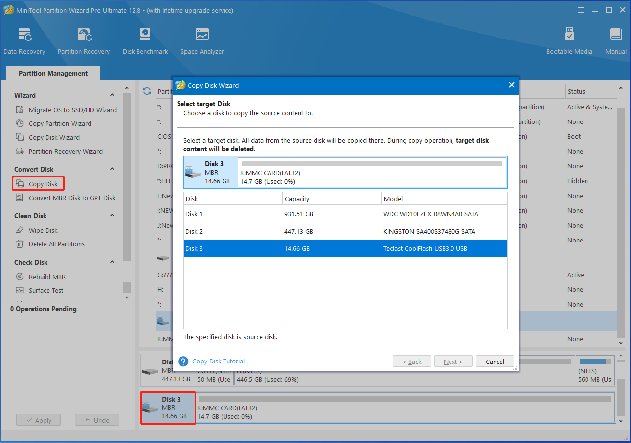 MiniTool Partition Wizard copy USB drive