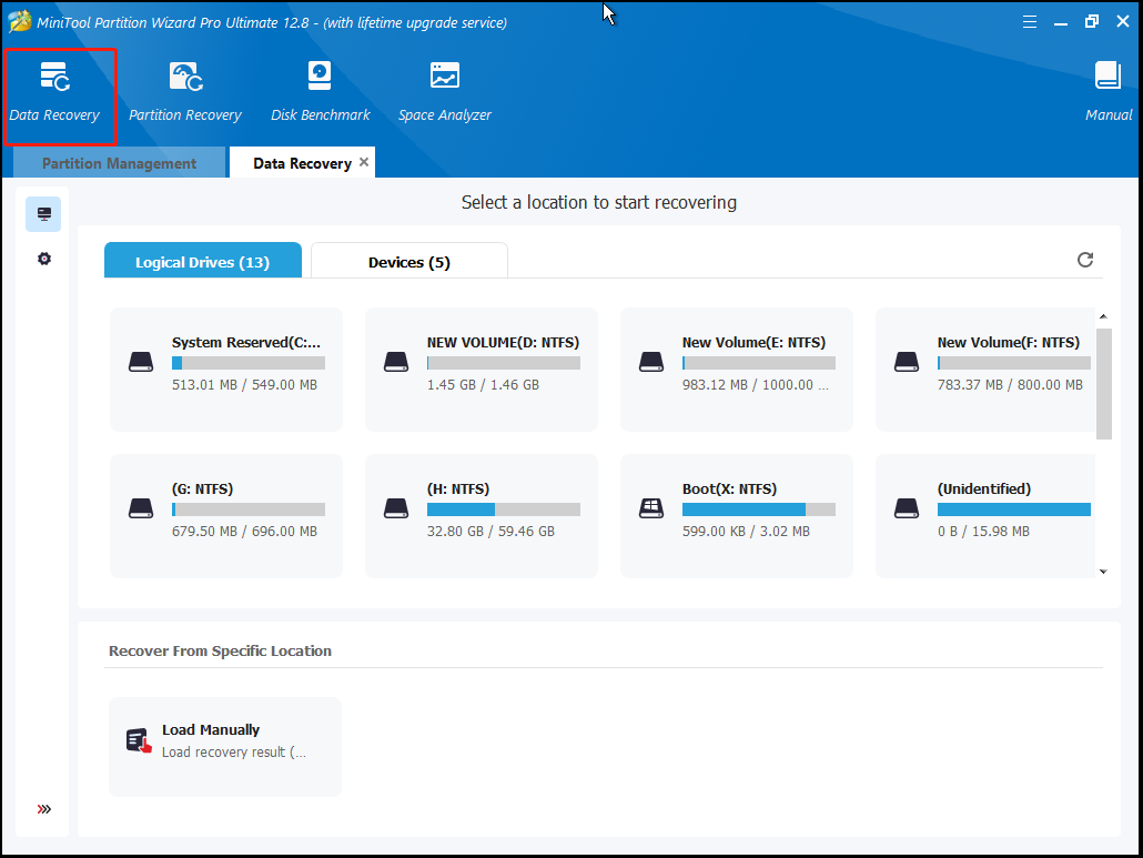 click Data Recovery on Partition Magic