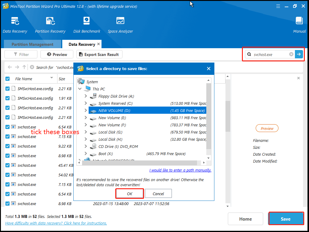 recover svchost files using Partition Magic