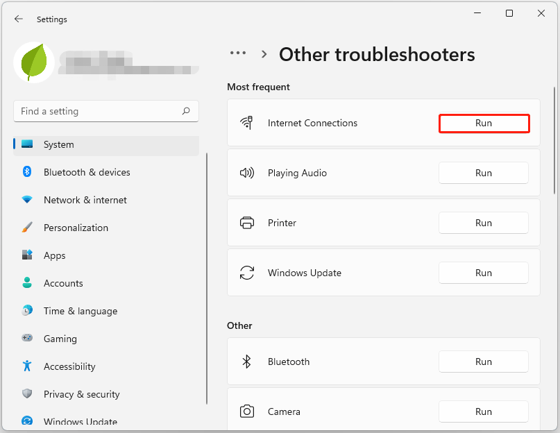 run the Internet Connections troubleshooter