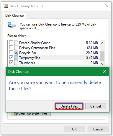 delete Temp files using Disk Cleanup