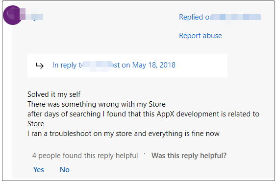 a Microsoft user comment