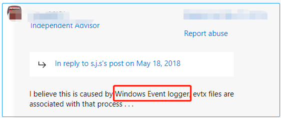 a user report from Microsoft