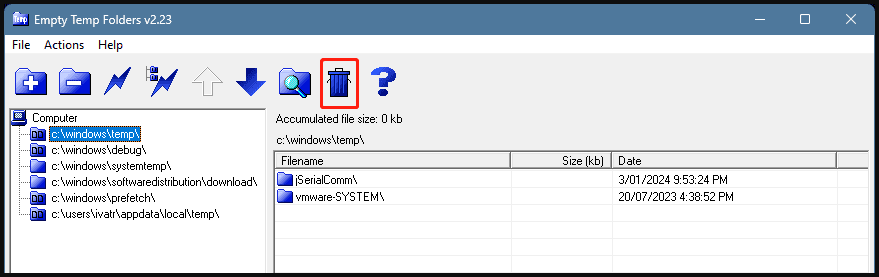 Empty Temp Folders software