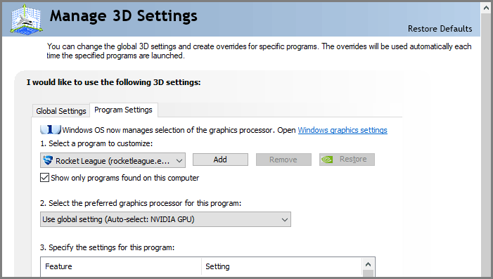 manage 3D settings