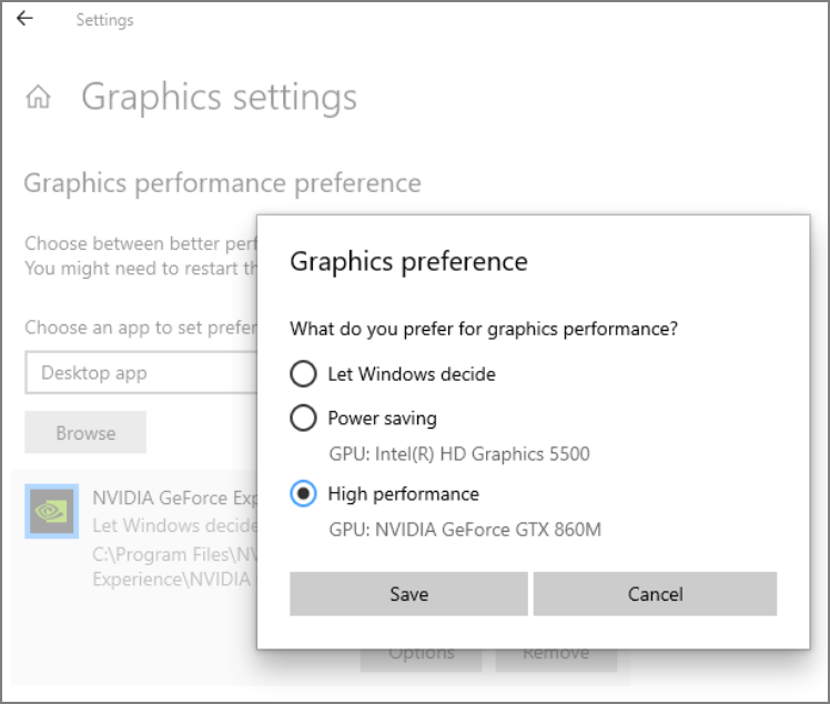 choose graphics preference