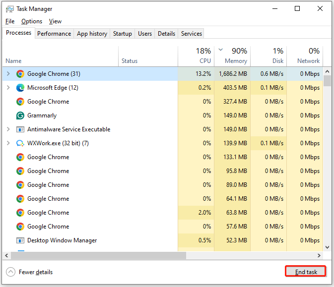 click End task in the Task Manager