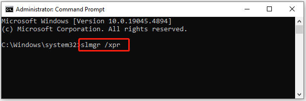 enter command “slmgr /xpr” in elevated Command Prompt to activate Windows