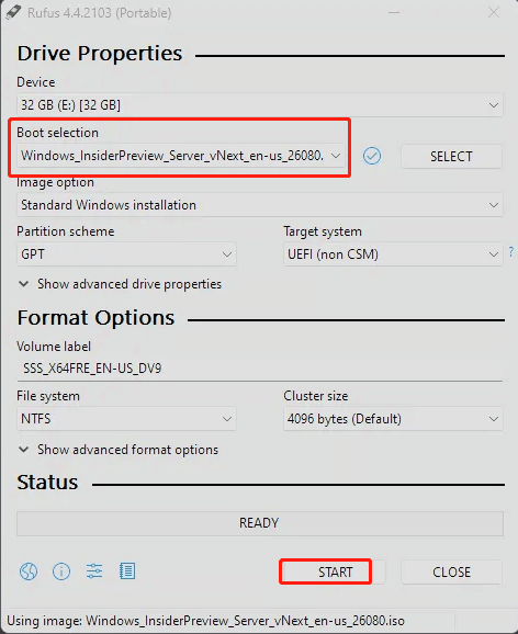 create Windows Server 2025 Preview installation drive via rufus