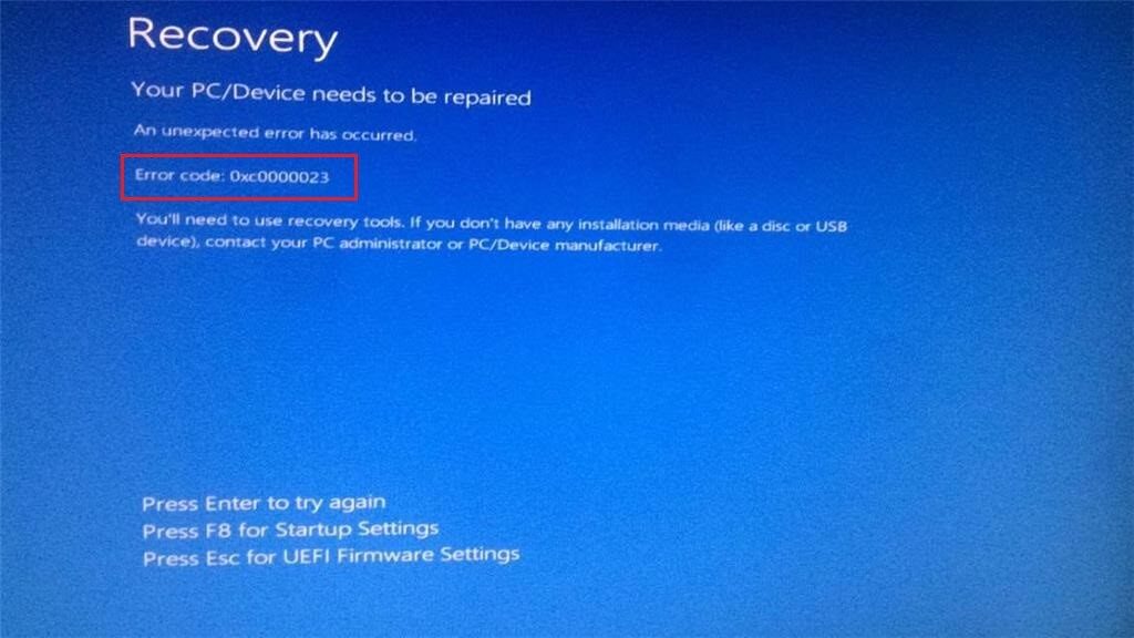 0xc0000023 BSOD error