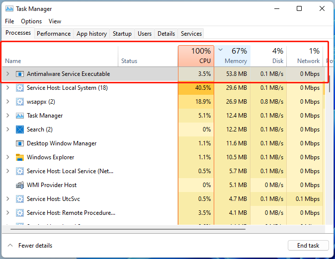 Antimalware Service Executable high memory disk usage