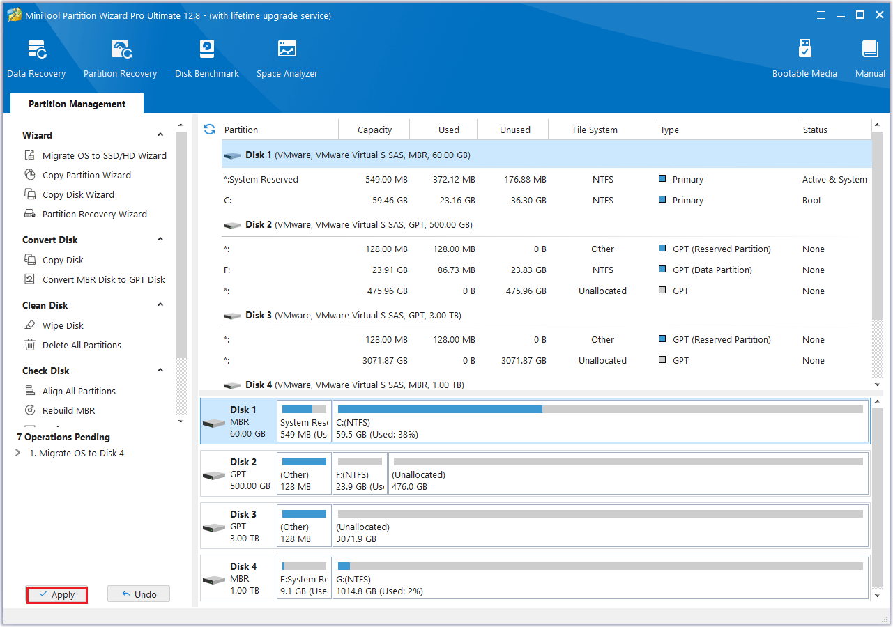 MiniTool Partition Wizard click Apply