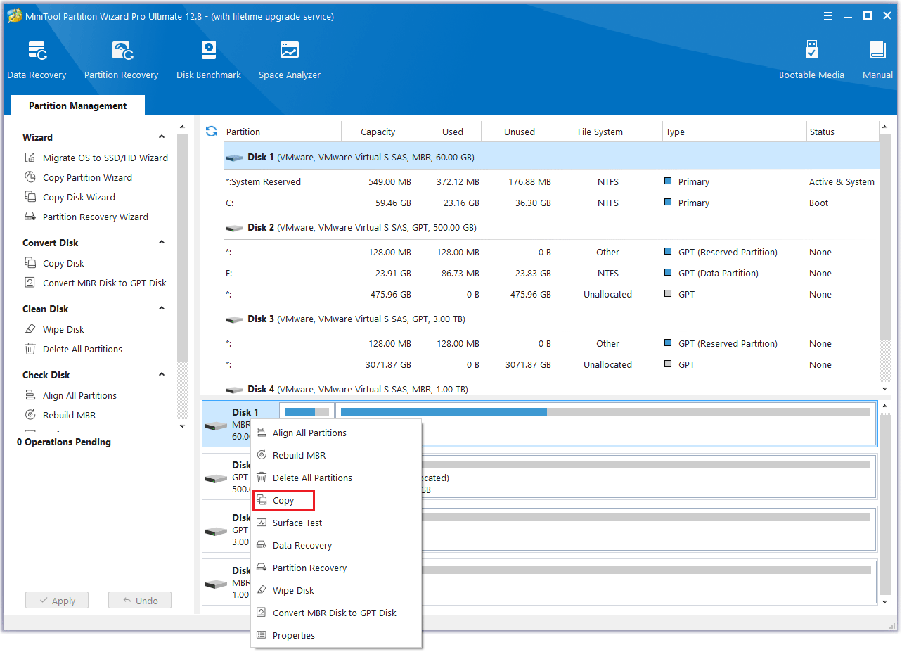 MiniTool Partition Wizard copy a disk