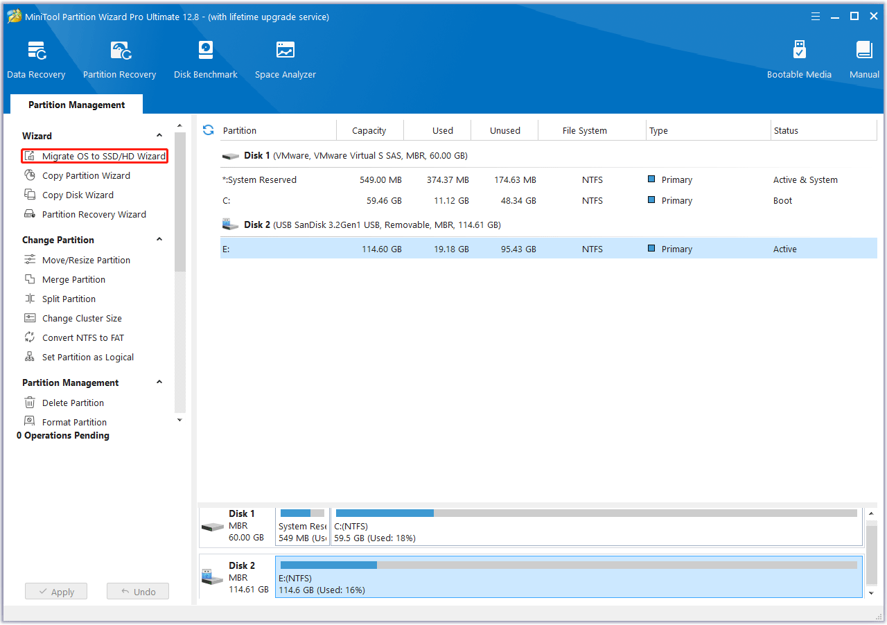 MiniTool Partition Wizard migrate the OS