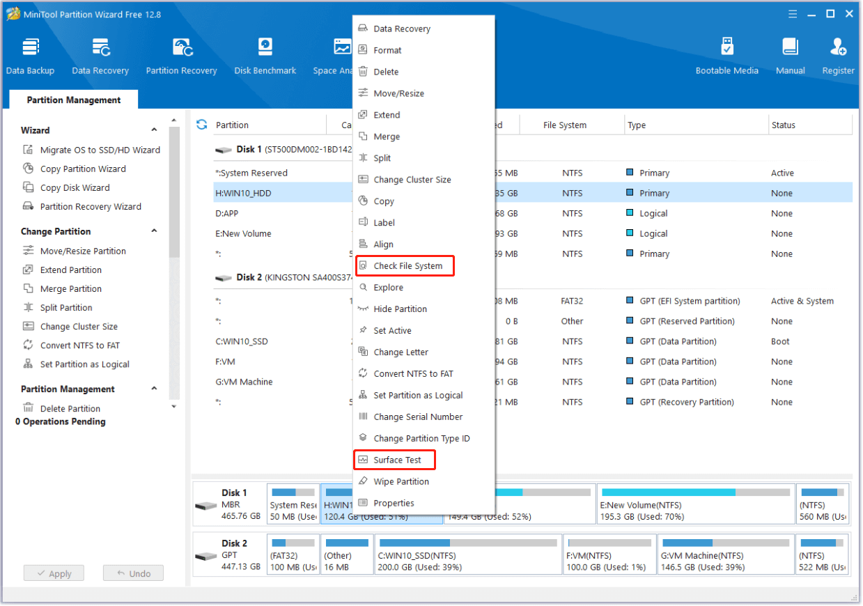 use MiniTool Partition Wizard to check disk errors and bad sectors